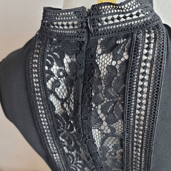 NWT ZARA WOMAN Lace Blouse Peplum Black Short Sleeve Mock Neck - Picture 9 of 14